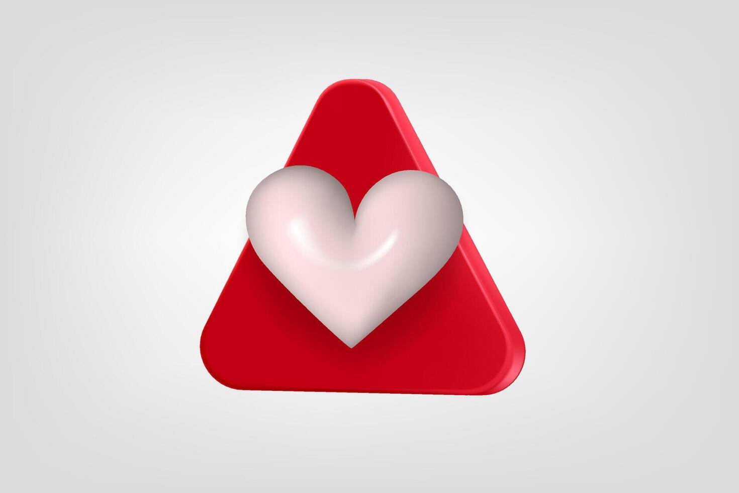 White heart on red triangle. 3d application icon vector