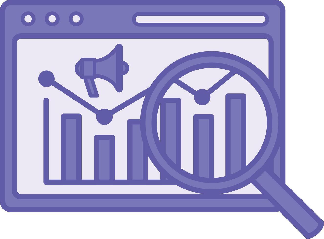 Colored Analytics Icon. Illustration. Application, Chart, Megaphone, and Magnifying Glass. Study and Collect Data on Product Promotion. Digital Marketing Concept vector