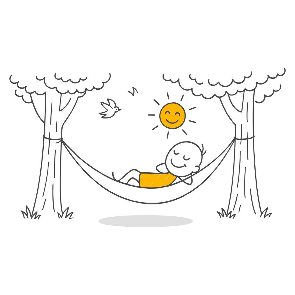 Moments spent in a hammock between two trees reflect calmness and a sense of unity with nature. vector