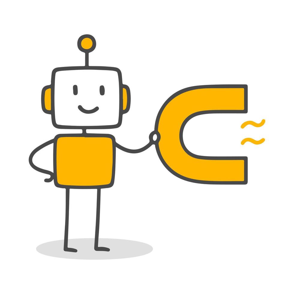 A illustration showing the attractive power of technology and artificial intelligence through a smiling robot figure. vector