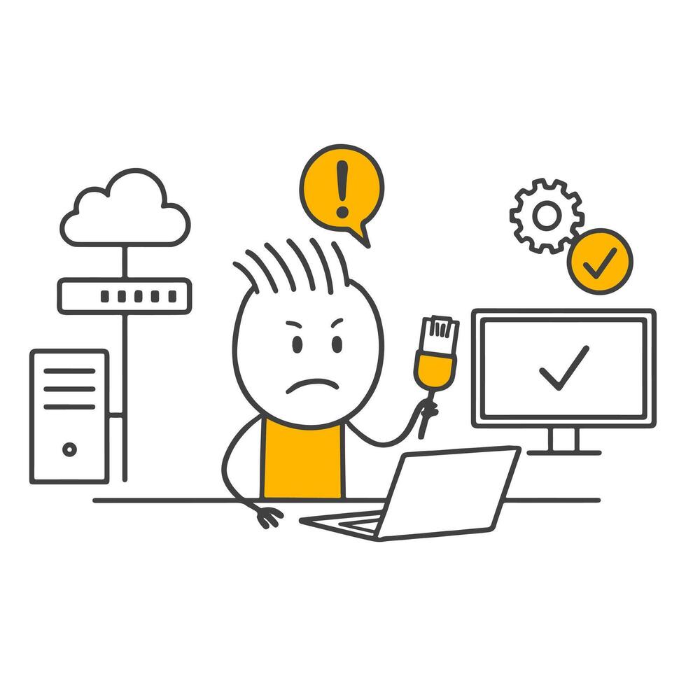 A Day in the Life of an Office Worker Facing Computer and Server Issues. vector