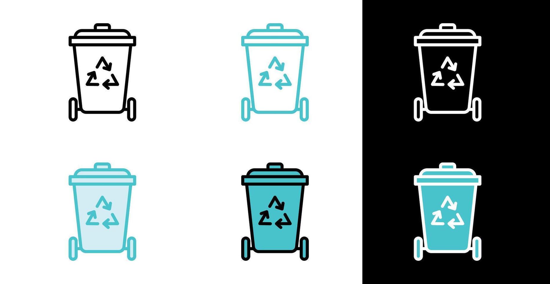 Trash bin with recycling symbol icon in line and fill style vector