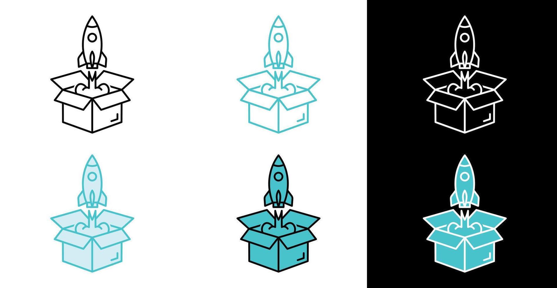 Rocket launch from a box for startup and business ideas icon in line and fill style vector
