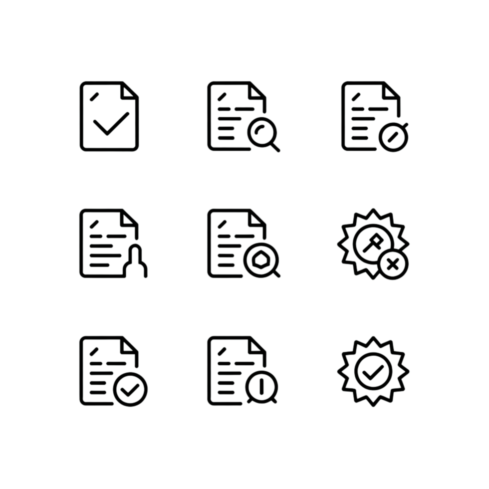 Document Processing Icons Embodying Review Status Investigation and Approval Featuring Transparent Background For Seamless Integration png