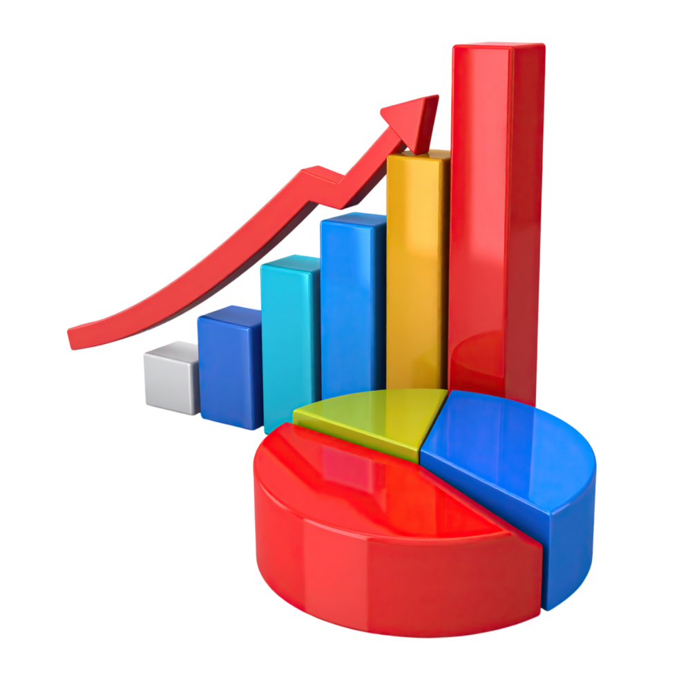 Vibrant Business Performance Visualization Representing Growth and Market Share with Graph and Pie Chart Elements png