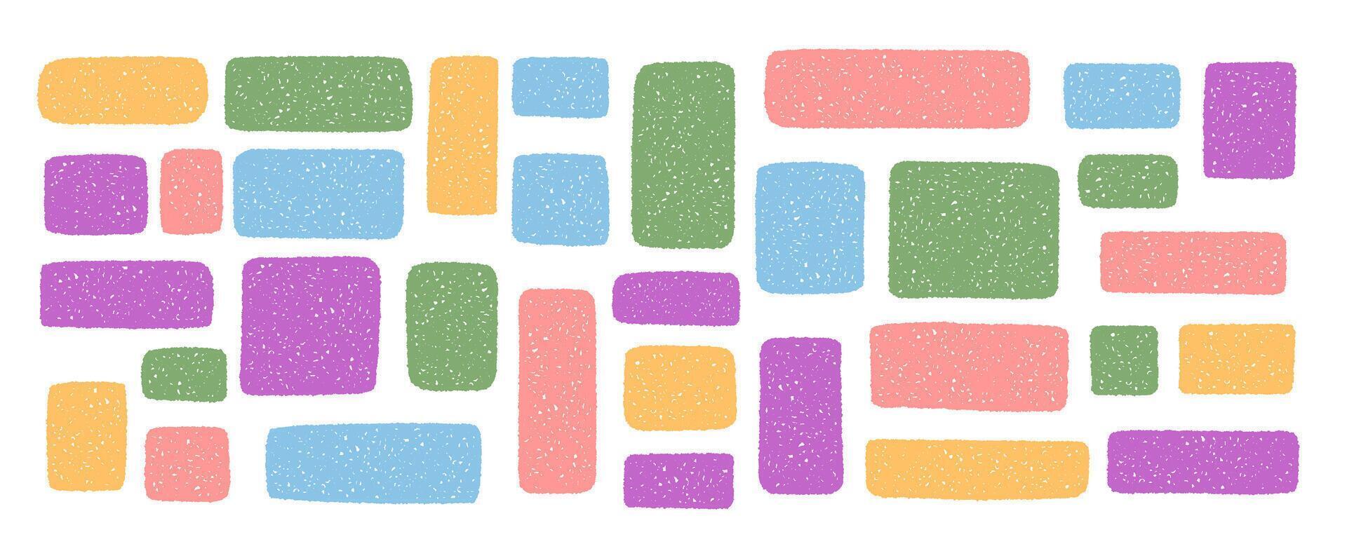 Organic wavy rectangle textbox set in pastel crayon. Doodle banner and box collection with sketch frame and cloud background. Colorful quote shapes add creative detail to any modern template or vector