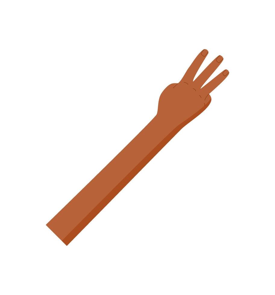 Bare hand gesture showing the number three in flat style. Open palm with upright fingers represents counting and numbers. Isolated concept for math, education, and preschool. Clear simple visual vector