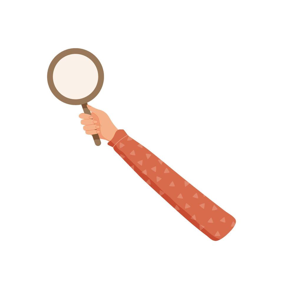 Flat hand holding blank circle. Isolated arm with empty circular element. Feedback and survey icon, customer satisfaction and review template. Modern cartoon graphic style for business use. vector