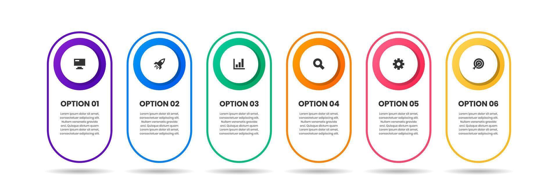 Infographic Element Templates with Icons and 6 Options or Steps. Suitable for Process Diagram, Presentations, Workflow Layout, Banner, Flow Chart, Infographic vector