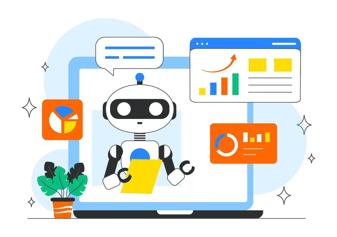 AI Powered Illustration with Automated Data Insights and SEO Optimization vector