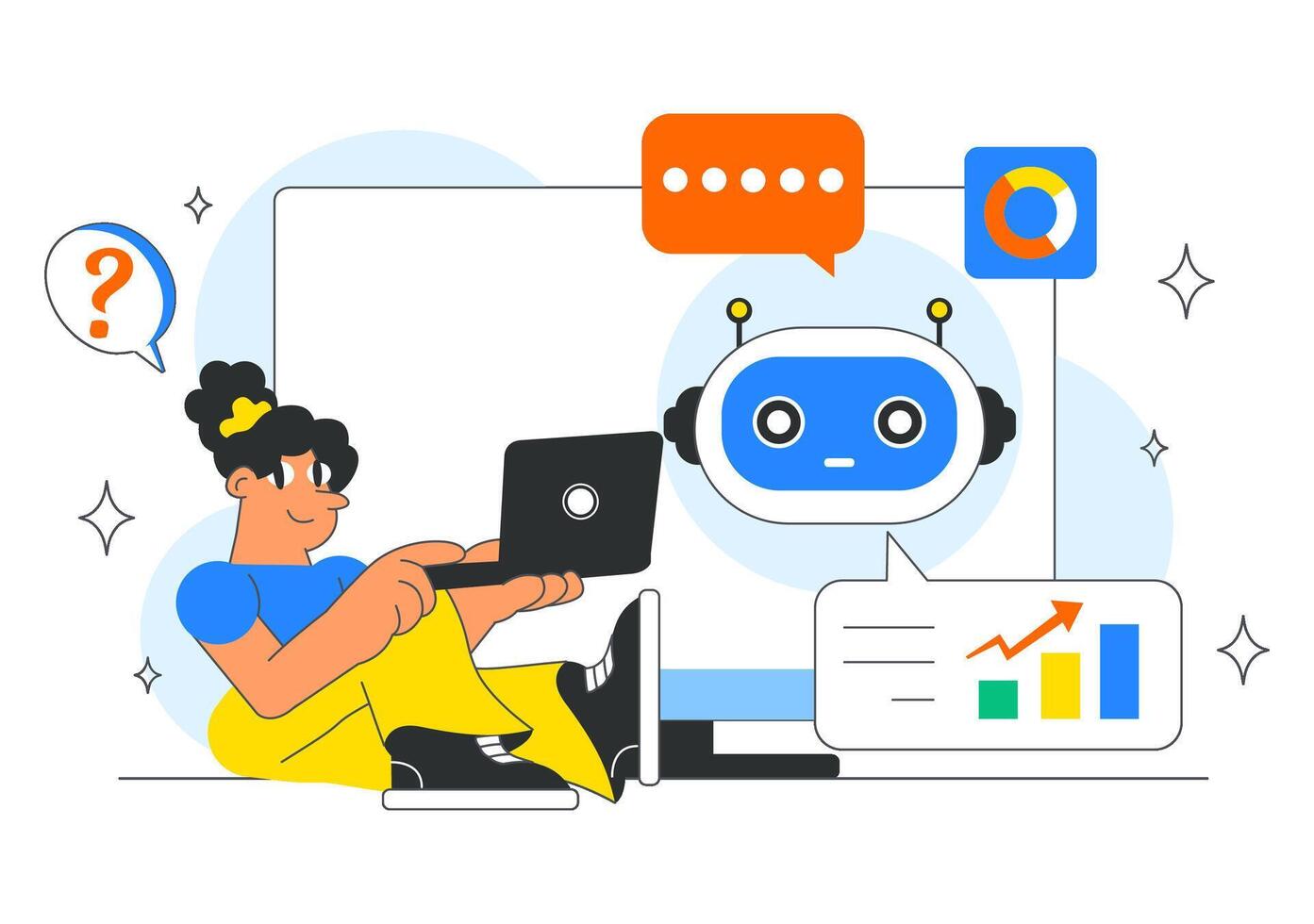 Illustration of AI Powered Tools for Analytics, Mobile Interface, and Digital Automation vector