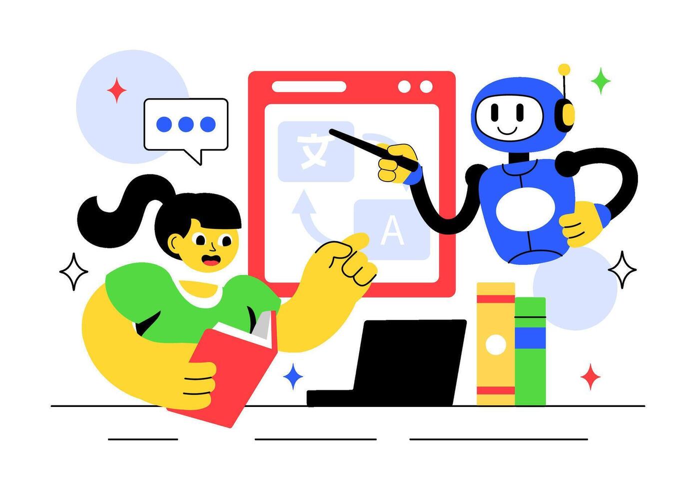 Smart Robots in Daily Life Illustration with Remote Control and Human Support Systems vector