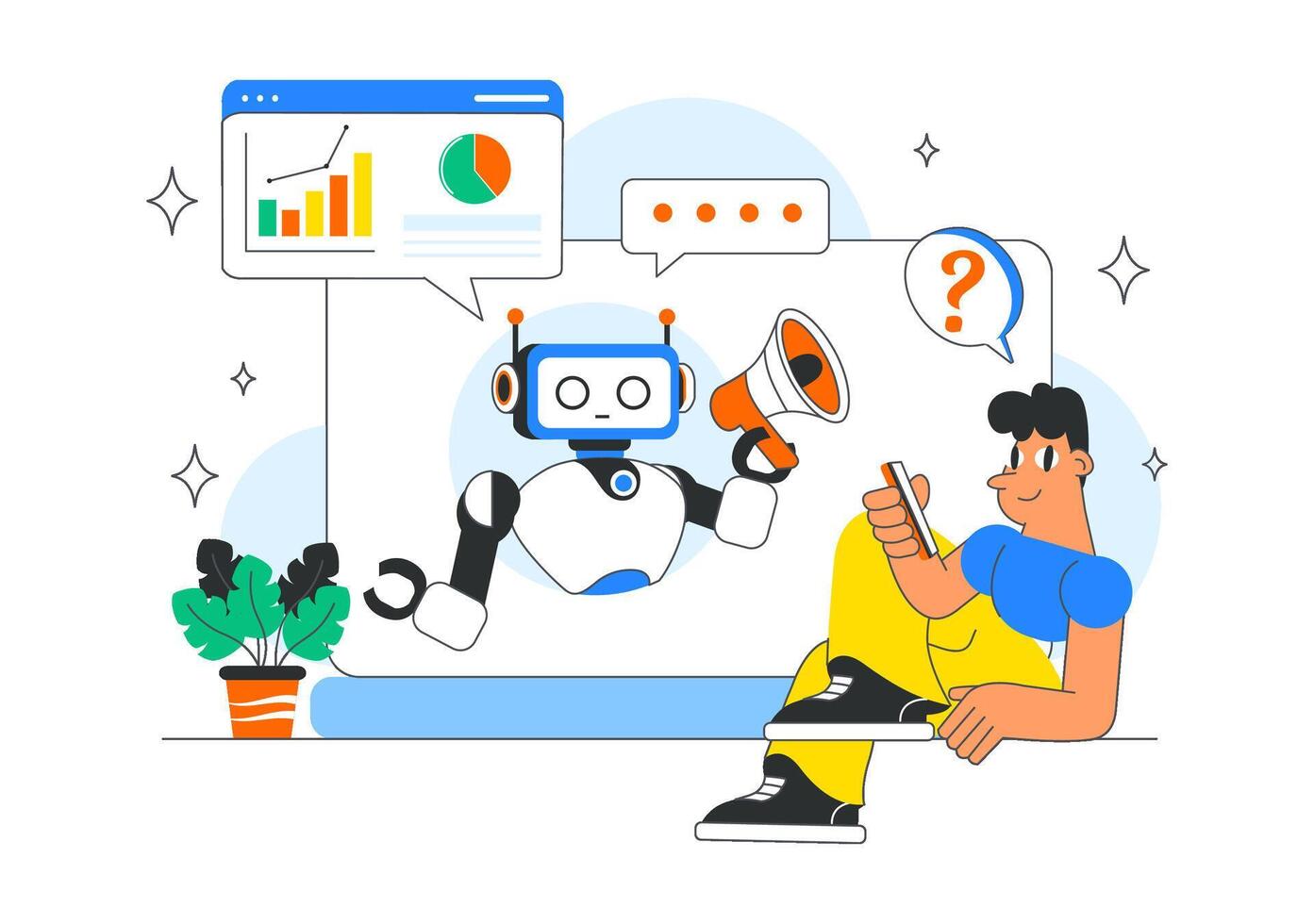 AI Powered Data Research and Automation Tools Illustration in Flat Style vector