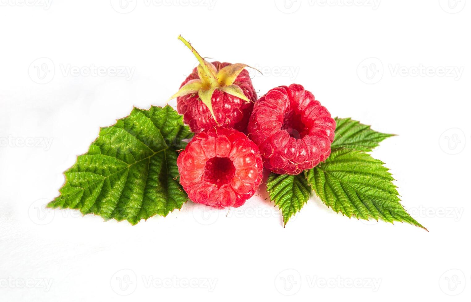 Raspberry isolated. Raspberries with leaf isolate. Raspberry with leaf isolated on white photo