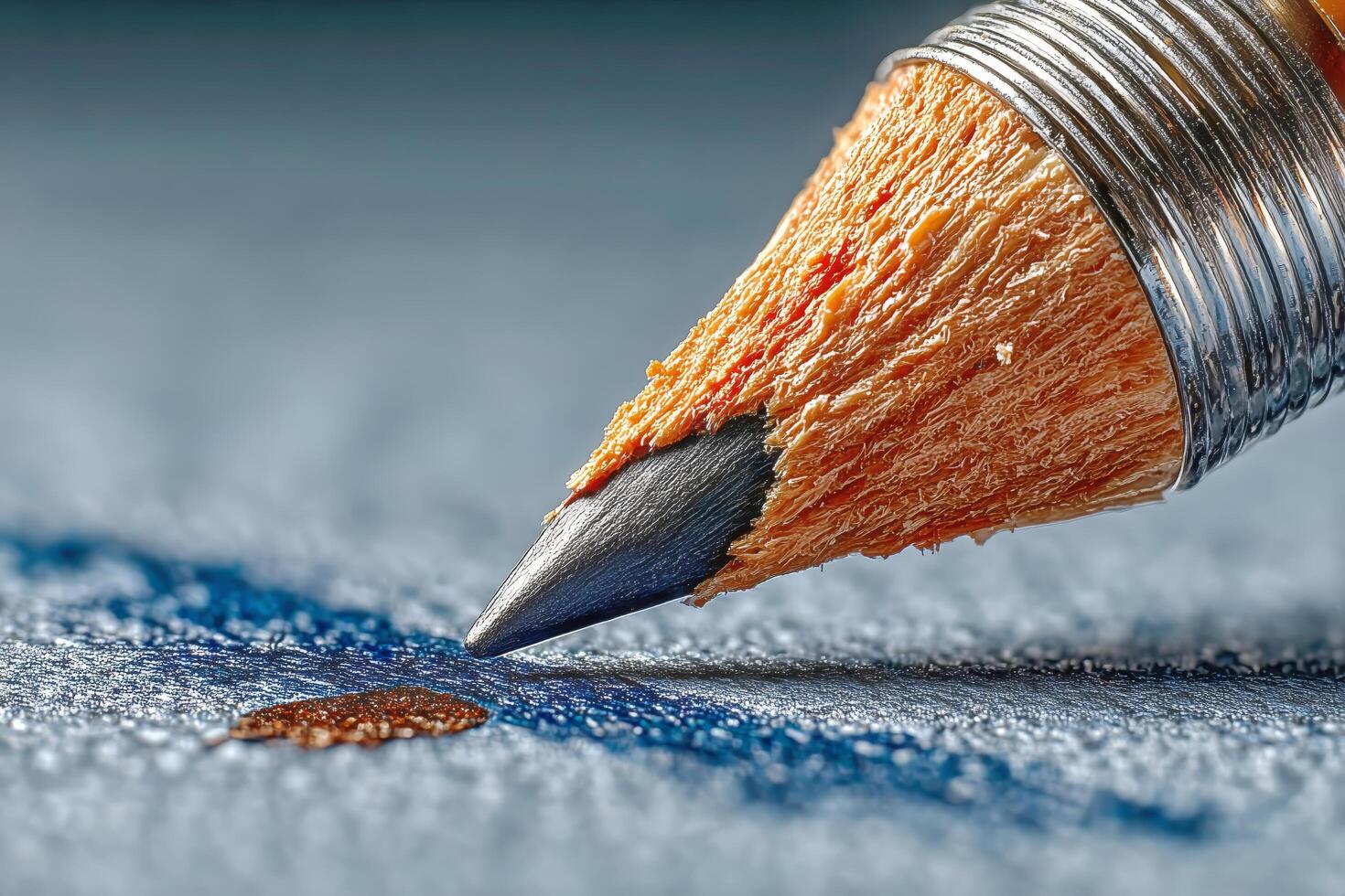 Close-up of a Sharpened Pencil Creating a Blue Line on Textured Paper in a Creative Workspace photo