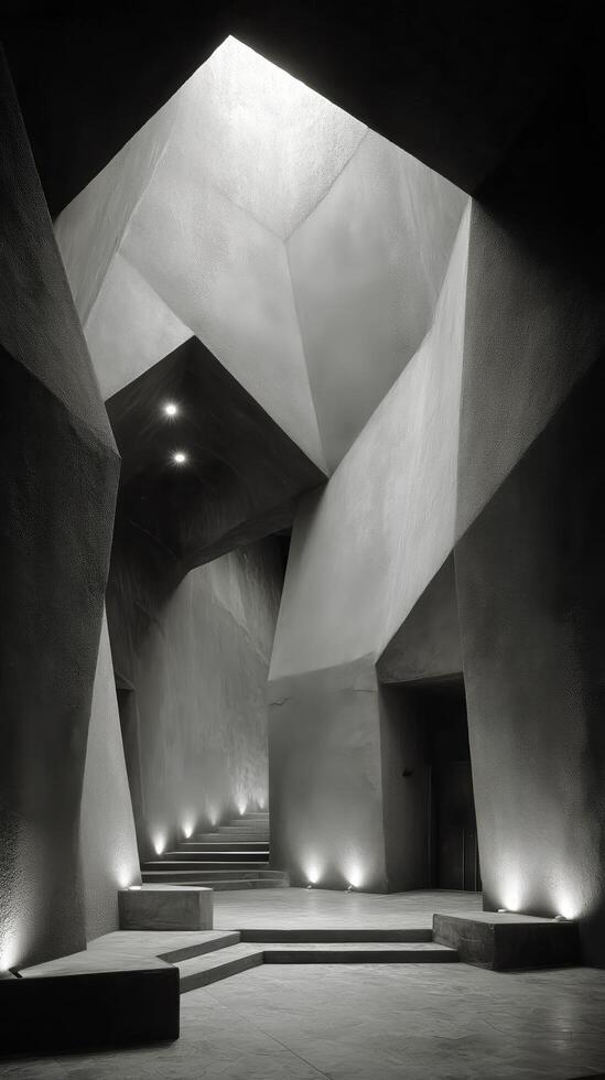 Intricate Geometric Architecture Within a Softly Lit Modern Space. photo