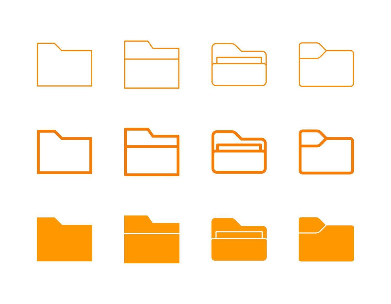 Folder Icon Set in Flat Solid Bold Line and Thin Line Style for Document and File Symbols vector