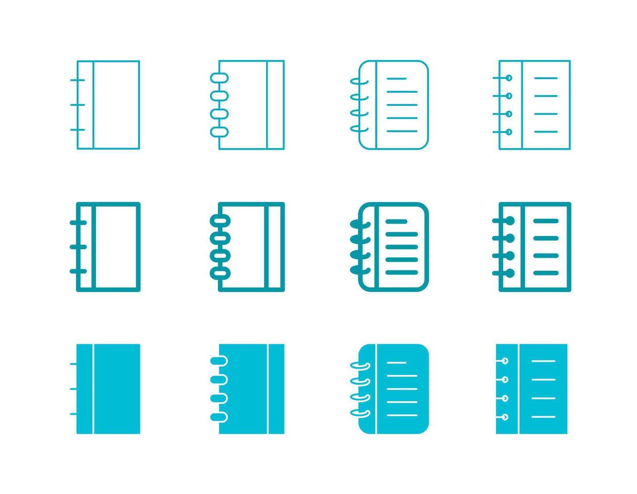 Notebook Icon Set in Flat Solid Bold Line and Thin Line Style for Education and Study Symbols vector