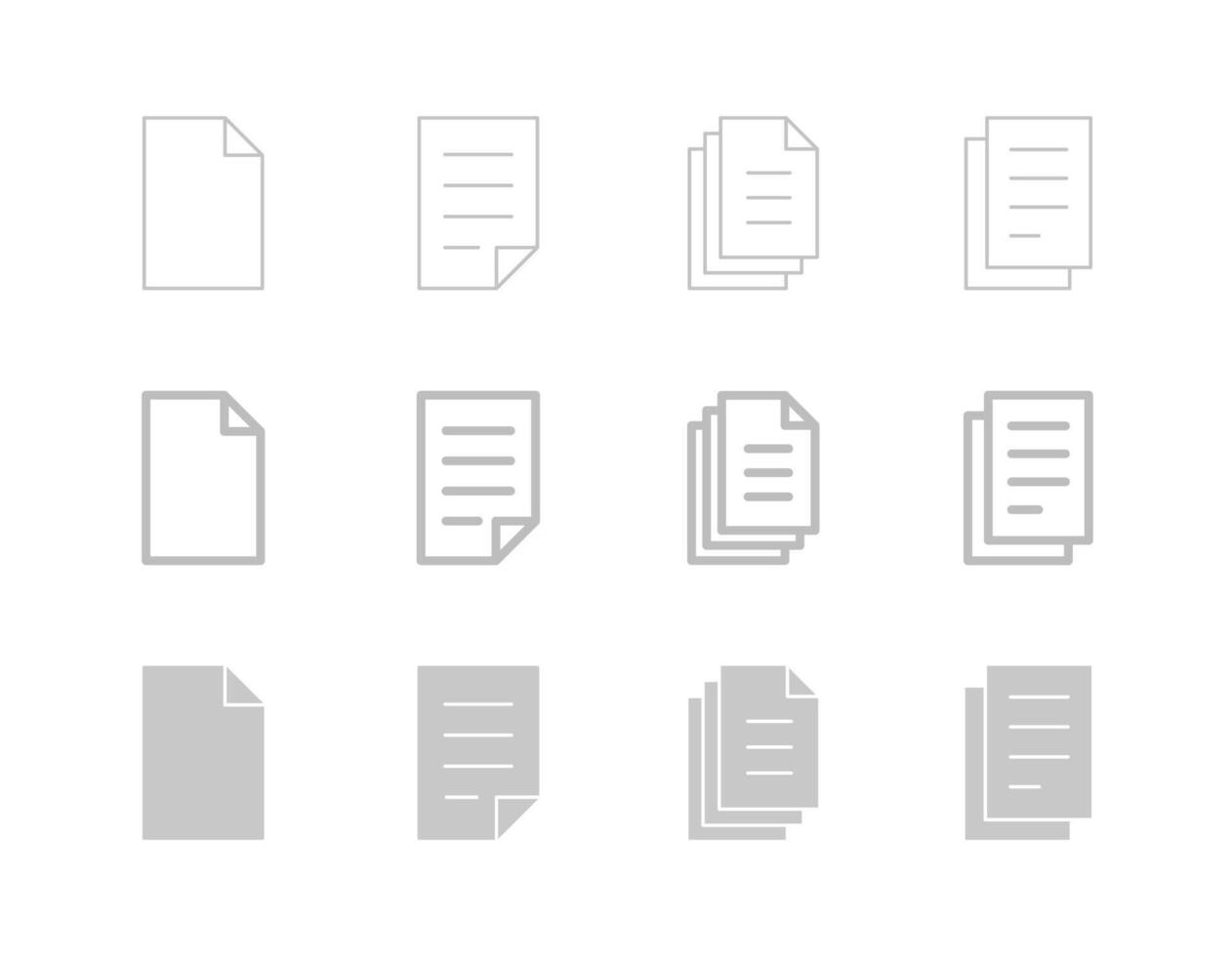 Paper Icon Set in Flat Solid Bold Line and Thin Line Style for Document and Office Symbols vector