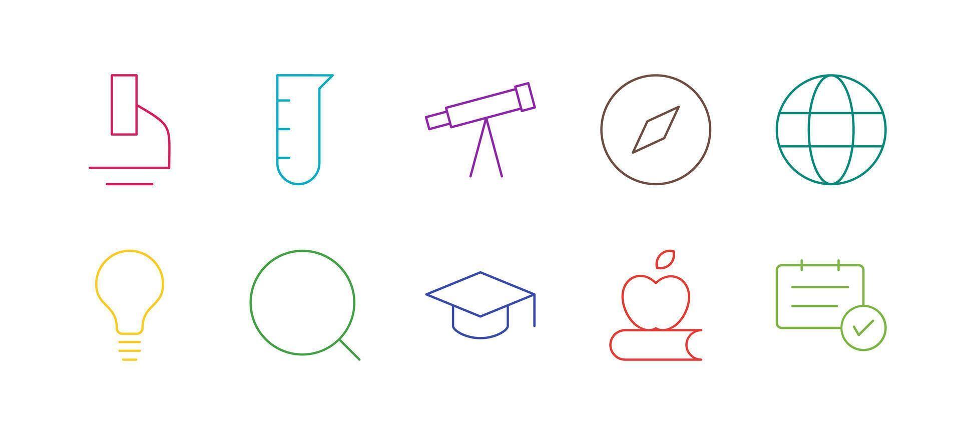 Flat Colorful Thin Line Icons School and Learning Space Set vector