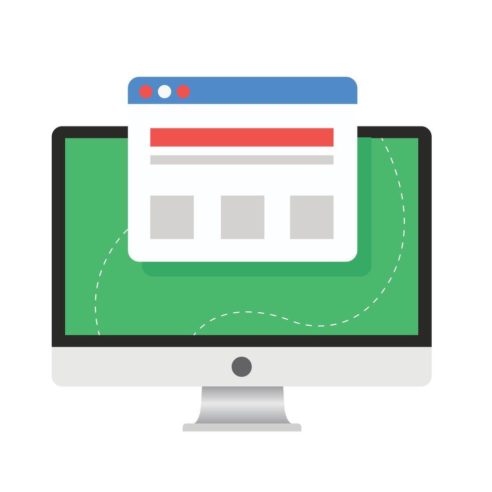 Computer screen with popup window, website design vector