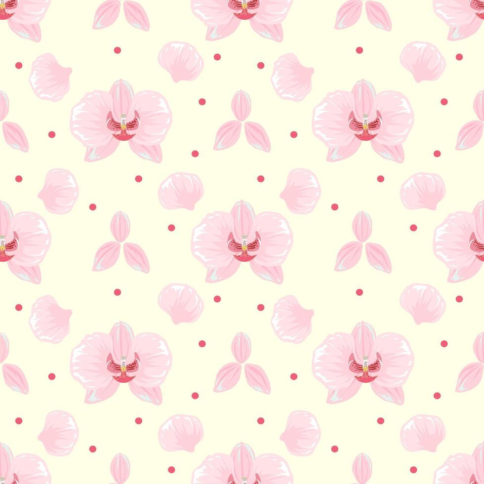 Seamless pattern with pink flowers on yellow background , fabric pattern vector