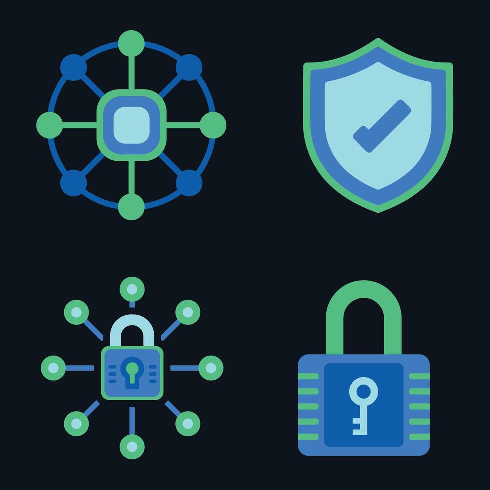 Secure Network Illustration with Green Blue Cyber Elements vector
