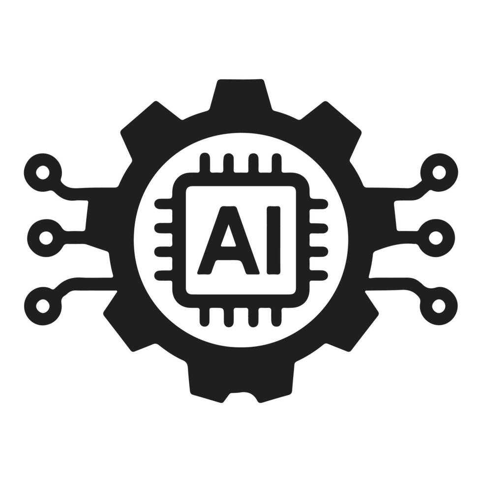 Artificial Intelligence Gear Icon with Chip Illustration Representing Technology, Innovation, Machine Learning and Digital Progress vector