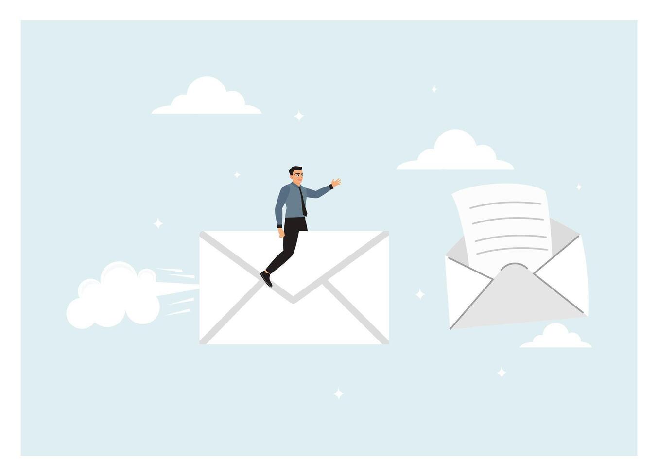 Entrepreneurs send messages to confirm project status. vector