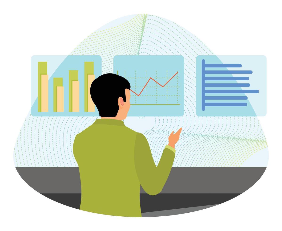 Person analyzing data on digital screens vector