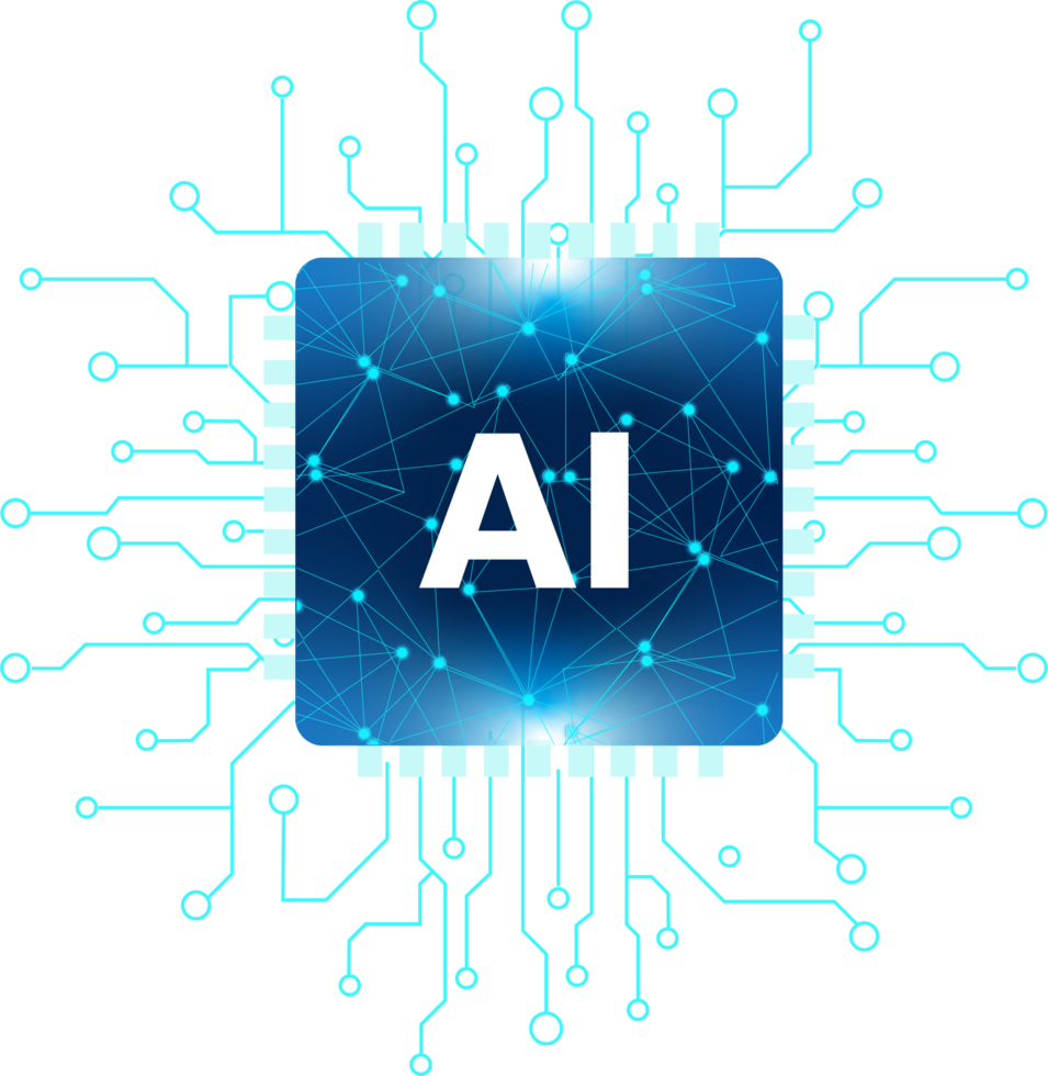 Artificial intelligence ai chip with digital circuit, futuristic technology processor, machine learning microchip design png