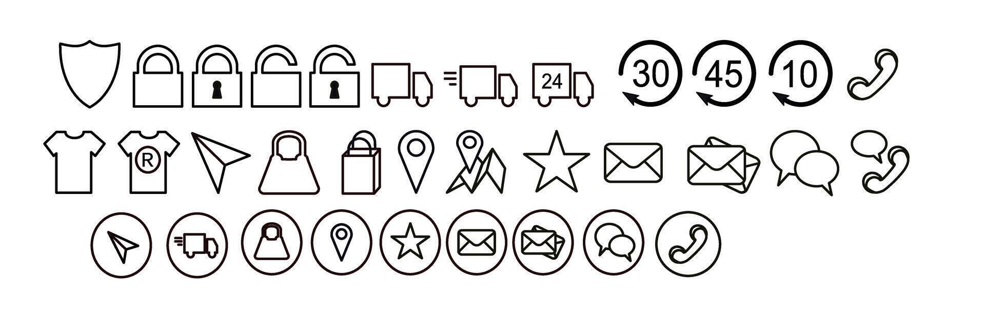 A set of different symbols that are drawn in black and white vector
