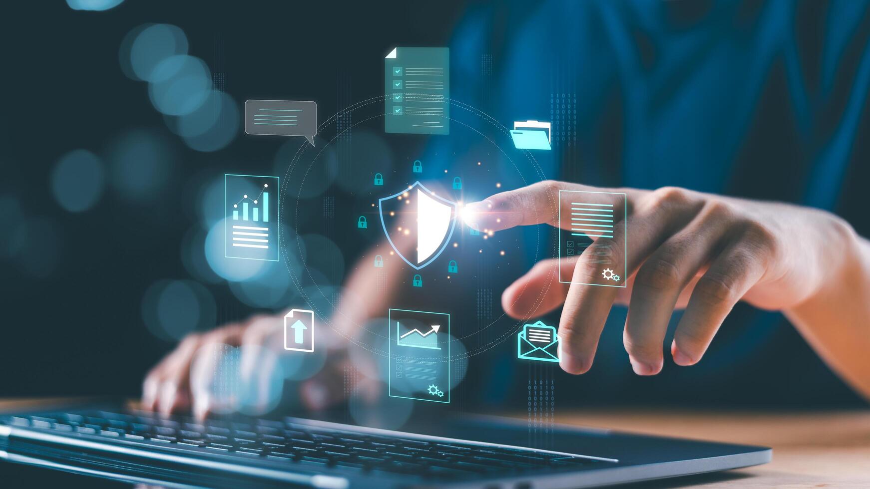 Cybersecurity concept focusing on secure data access, digital protection, and cloud infrastructure. Represents modern authentication, user identity control, and enterprise-level data governance. photo