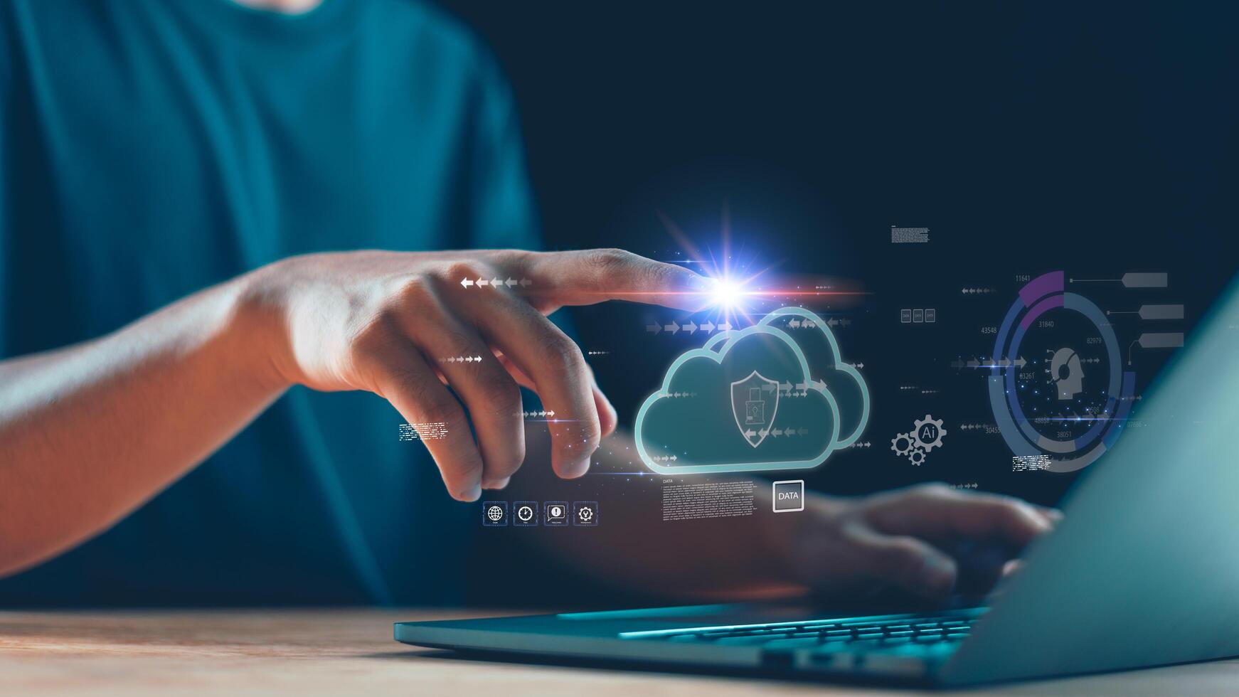 Empowering secure digital transformation through cloud computing, artificial intelligence, and intuitive user interaction. Perfect for cybersecurity, cloud access, and future tech innovation themes. photo