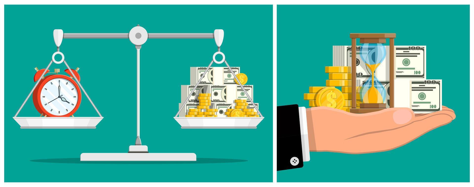 Scales balancing time and money vector