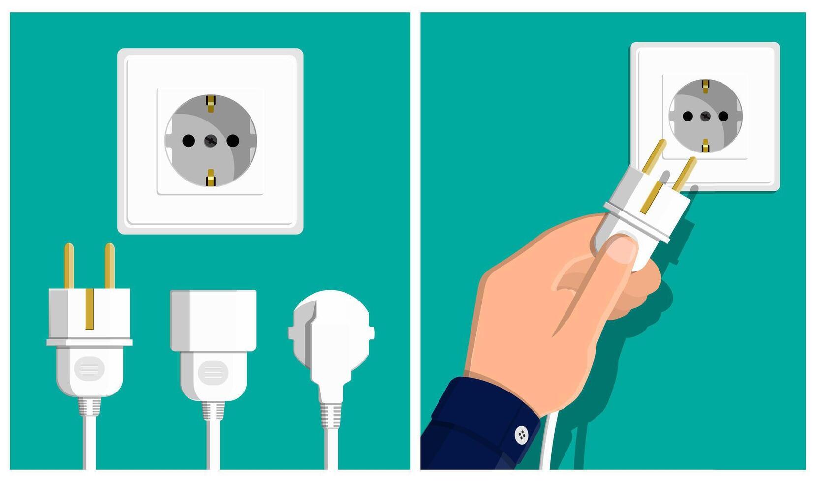 hand plugging electrical power cord into socket vector