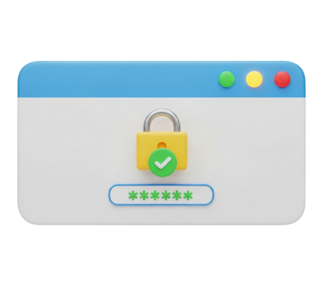 Secure password protection with lock and checkmark on browser window png