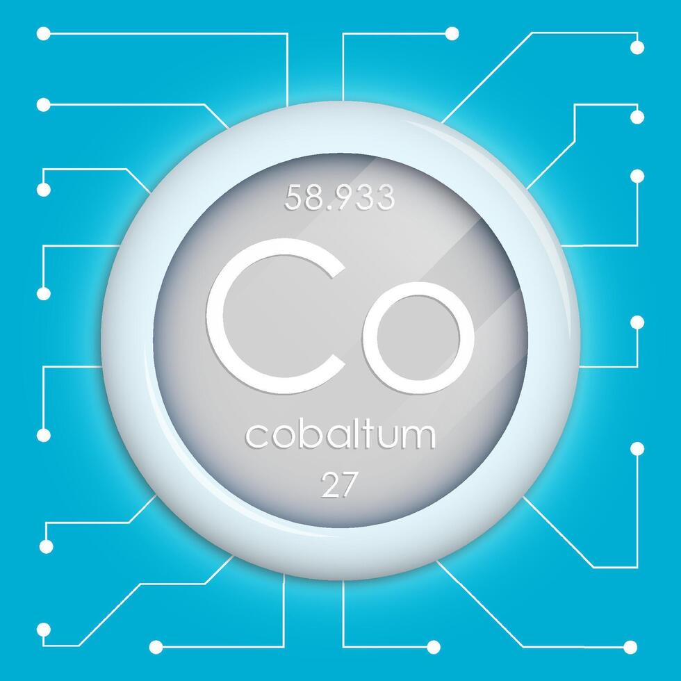Realistic button with cobaltum symbol. Chemical element is cobalt. vector