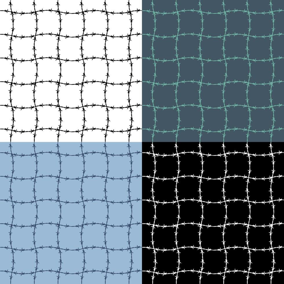Set of seamless patterns with barbed wire prison bars. Ornament vector