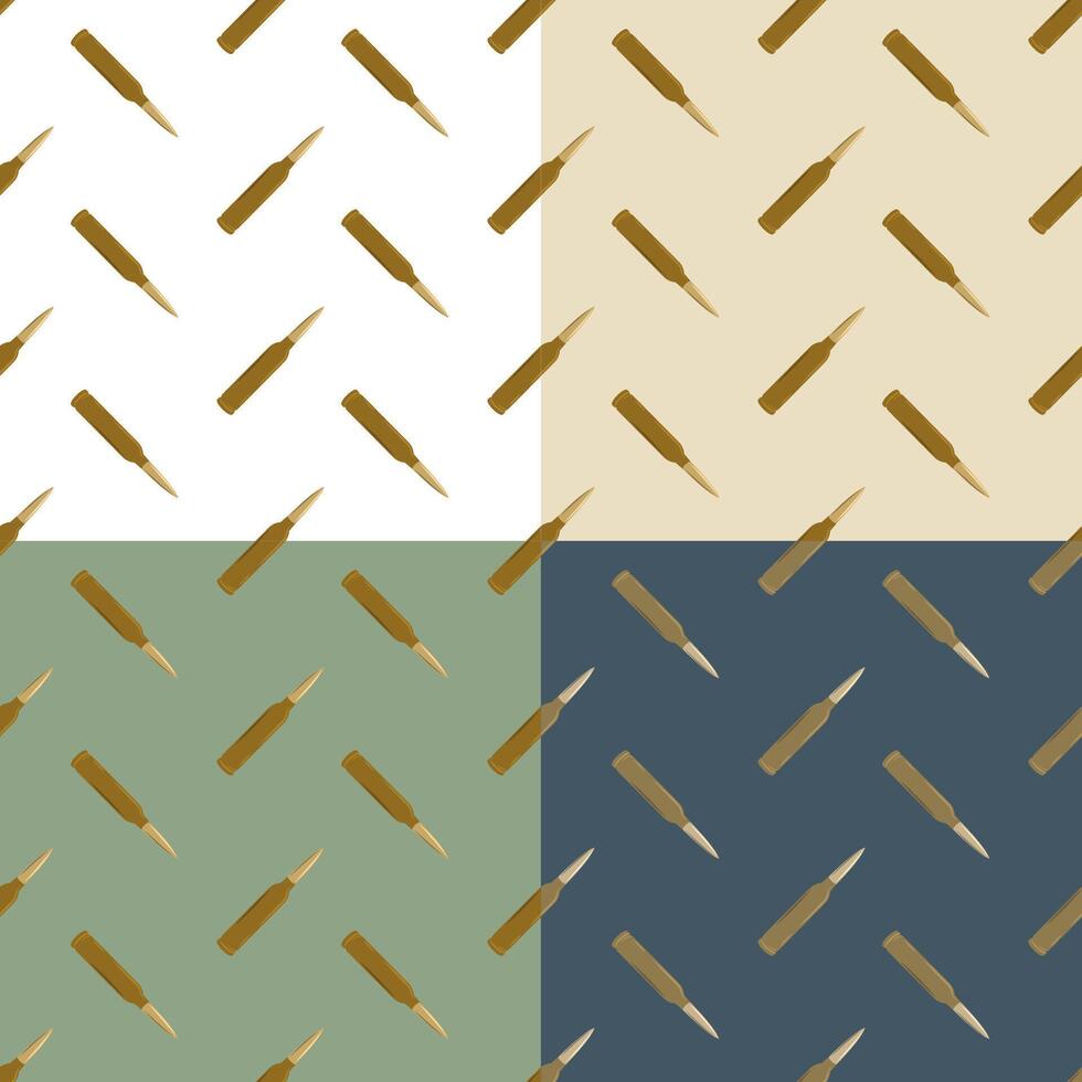 Set of seamless patterns with automatic gun bullets. Ornament vector