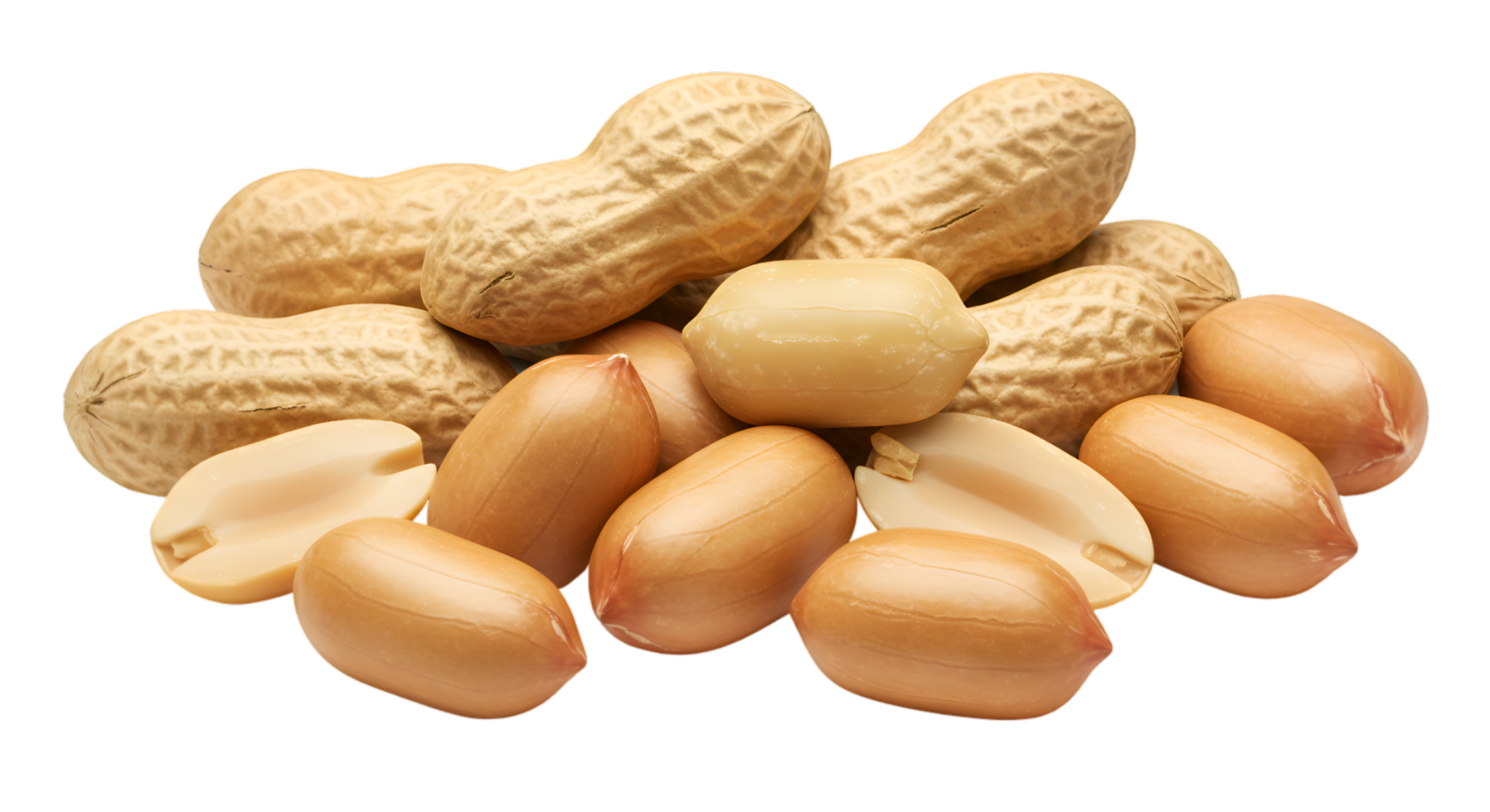 Pile of Shelled and Unshelled Peanuts with Visible Texture and Color Variations png