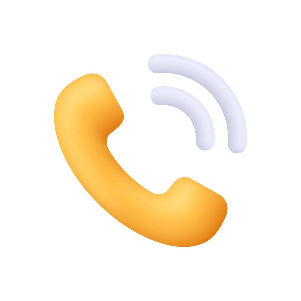 Yellow phone handset with signal ringing waves. Phone call, customer service, support, communication concept. 3d icon. Cartoon minimal style. vector