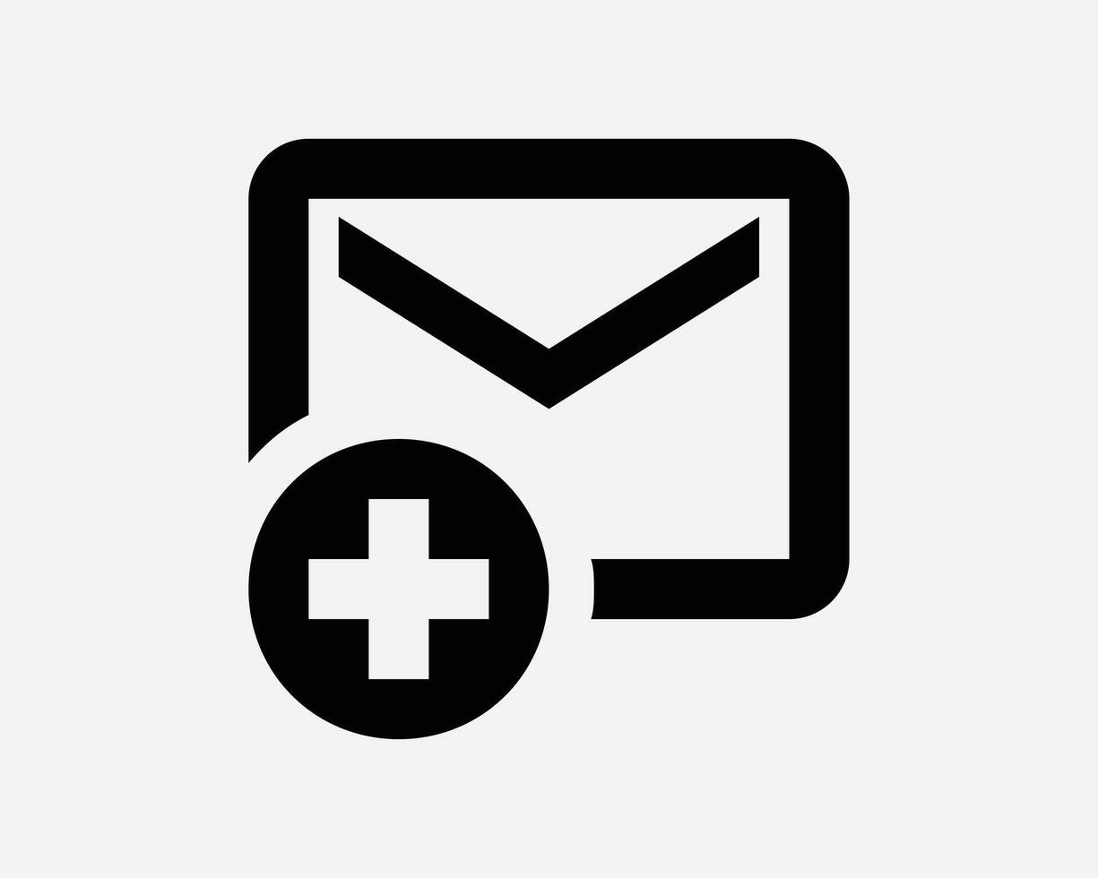 New message icon additional compose email postal communication letter mail symbol inbox notification add plus sign black graphic outline correspondence vector