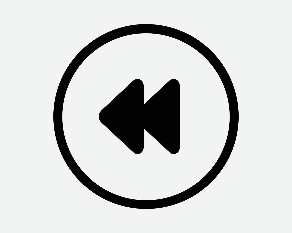 Rewind Media Player Icon Double Left Back Arrow Previous Song Playback Audio Music Multimedia Round Circle Button Previously Before Skip Symbol vector