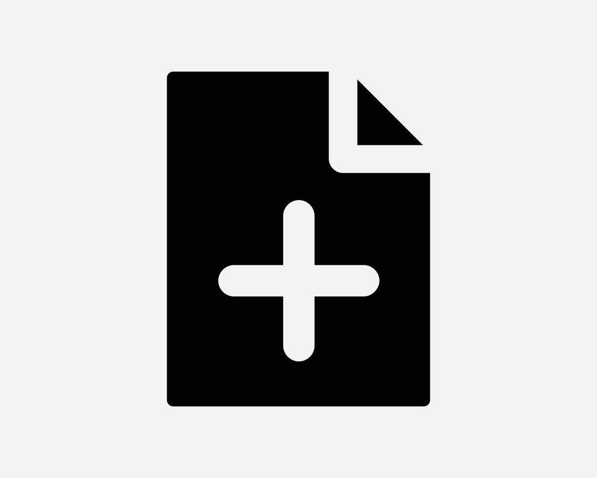 New File Icon Pus Sign Document Add Page Increase Zoom In Paper Folder Doc Computer Digital Action Button Black Sign Symbol Cutout II Tech Technology vector