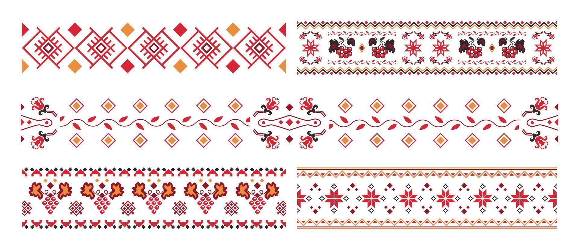 Dividers and borders with the graphic Slavic ornaments, Ukrainian decorative art and embroidery, ornaments with symbols and abstract element set. abstract ethnic pattern art. vector