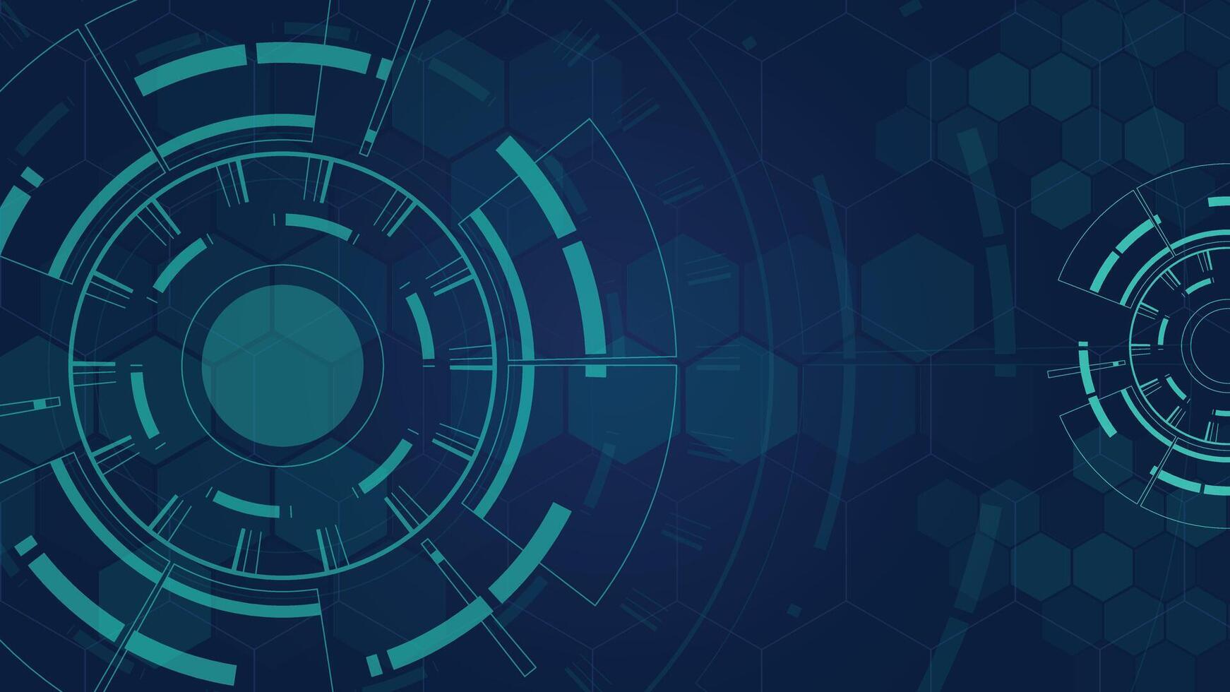 Abstract futuristic background featuring circular digital interface with hexagon pattern on dark blue surface, perfect for technology, innovation, data and cyber themes. vector