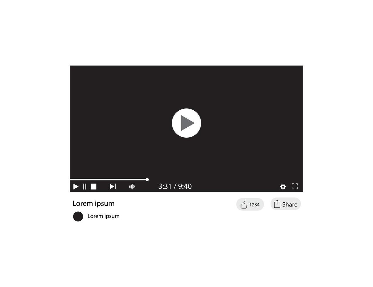 Minimalist Player Interface with Playback Controls and Interactive Features. vector