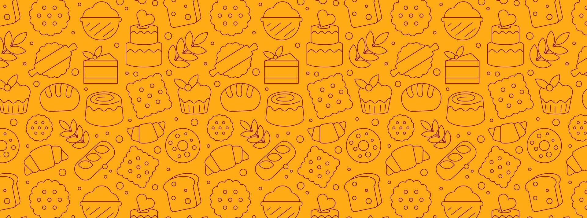 Seamless Linear and Outline Baking Icons Pattern Banner in a geometric style vector