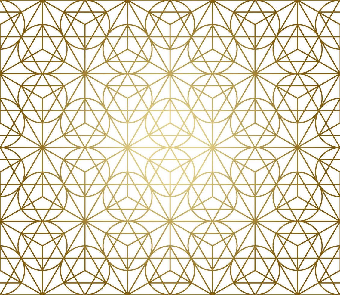 Gradient Gold White Linear Seamless Sacred Geometry Pattern. Golden Sacral Geometric Occult Cosmic Line Art Signs for Fabric Prints, Surface Textures, Cloth Design, Wrapping Paper vector